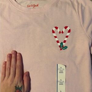 Cat & Jack Pink Candy Cane Heart Long Sleeve Tee